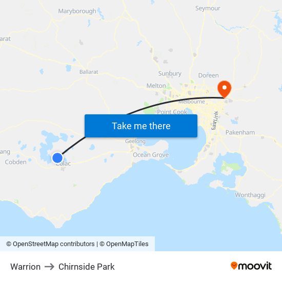 Warrion to Chirnside Park map