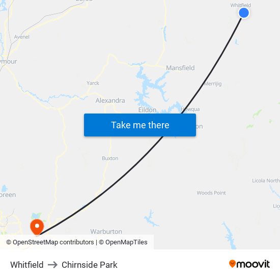 Whitfield to Chirnside Park map