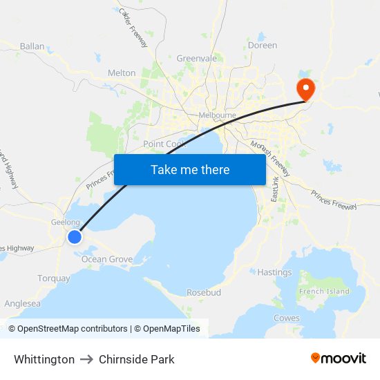 Whittington to Chirnside Park map