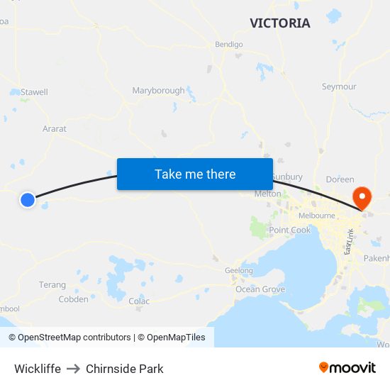 Wickliffe to Chirnside Park map