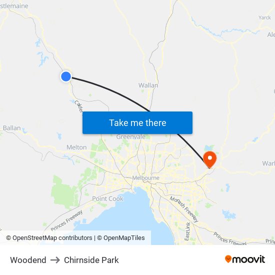 Woodend to Chirnside Park map