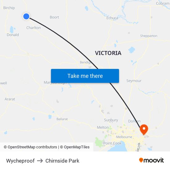 Wycheproof to Chirnside Park map