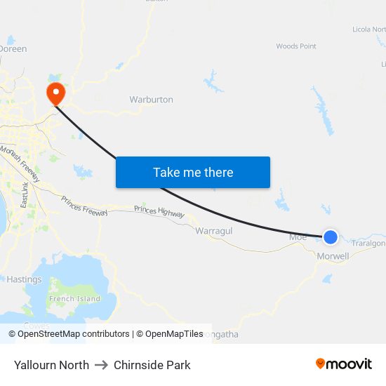 Yallourn North to Chirnside Park map