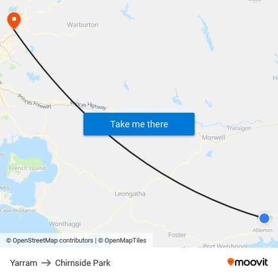 Yarram to Chirnside Park map