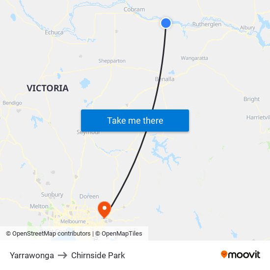 Yarrawonga to Chirnside Park map