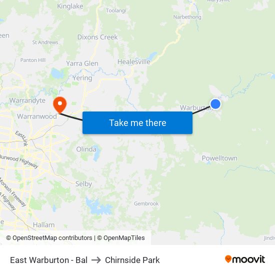 East Warburton - Bal to Chirnside Park map