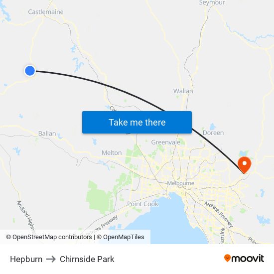 Hepburn to Chirnside Park map