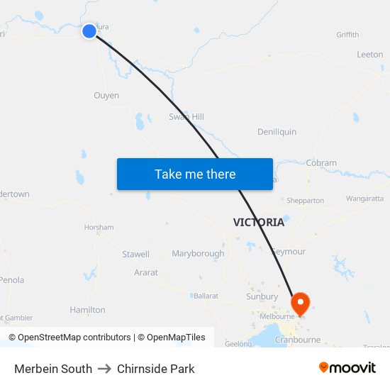 Merbein South to Chirnside Park map