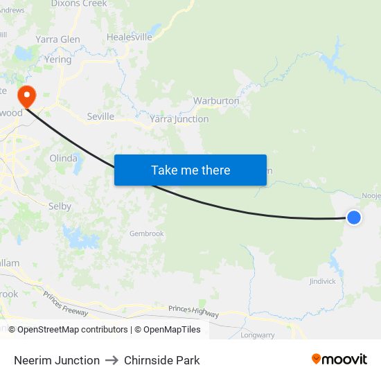 Neerim Junction to Chirnside Park map