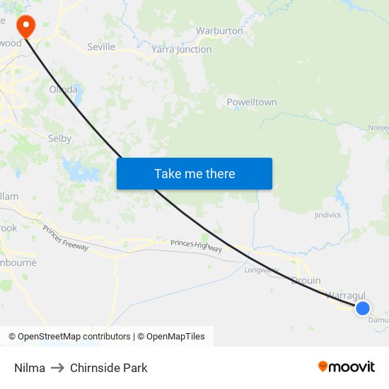 Nilma to Chirnside Park map