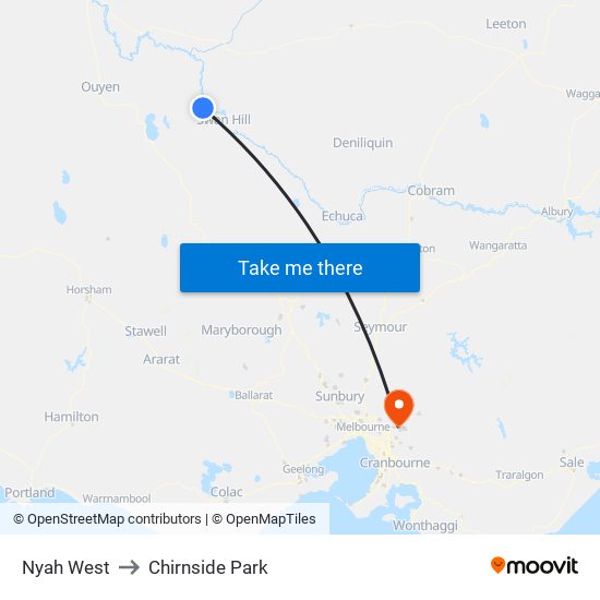 Nyah West to Chirnside Park map