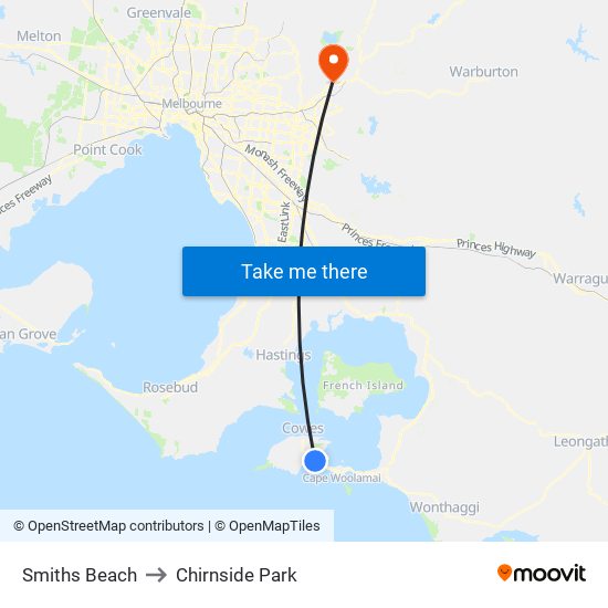 Smiths Beach to Chirnside Park map