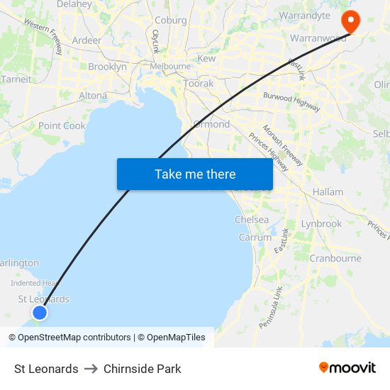 St Leonards to Chirnside Park map