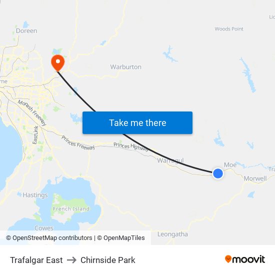 Trafalgar East to Chirnside Park map