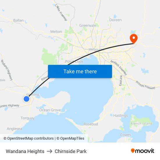 Wandana Heights to Chirnside Park map