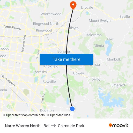 Narre Warren North - Bal to Chirnside Park map