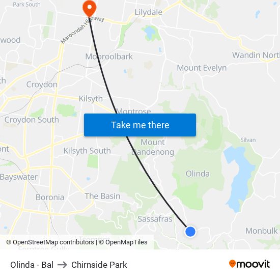 Olinda - Bal to Chirnside Park map