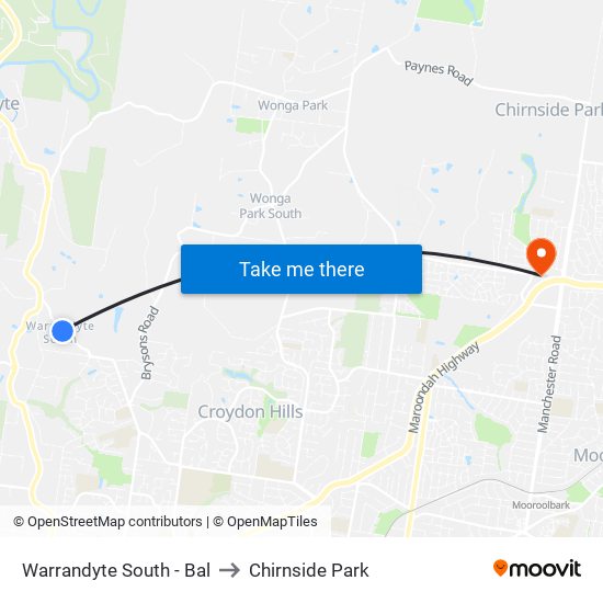 Warrandyte South - Bal to Chirnside Park map