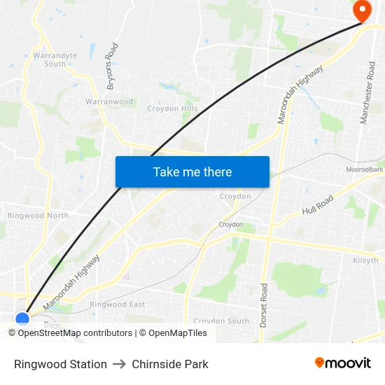 Ringwood Station to Chirnside Park map
