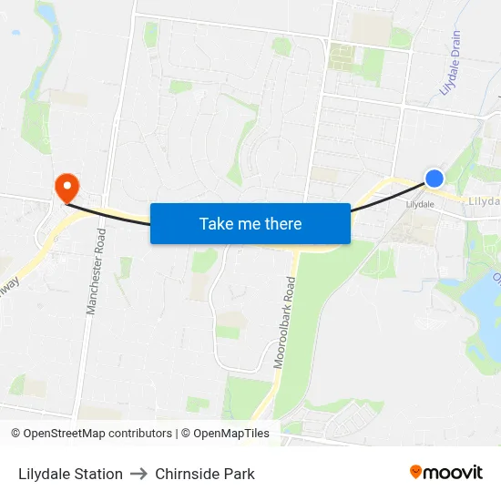 Lilydale Station to Chirnside Park map