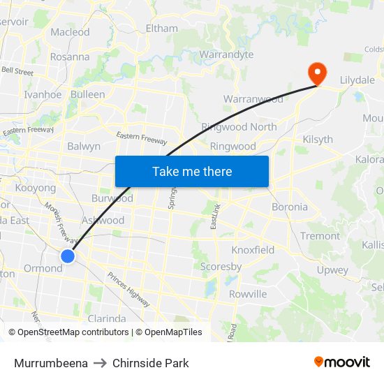 Murrumbeena to Chirnside Park map