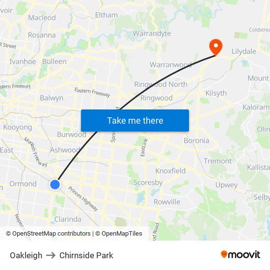 Oakleigh to Chirnside Park map