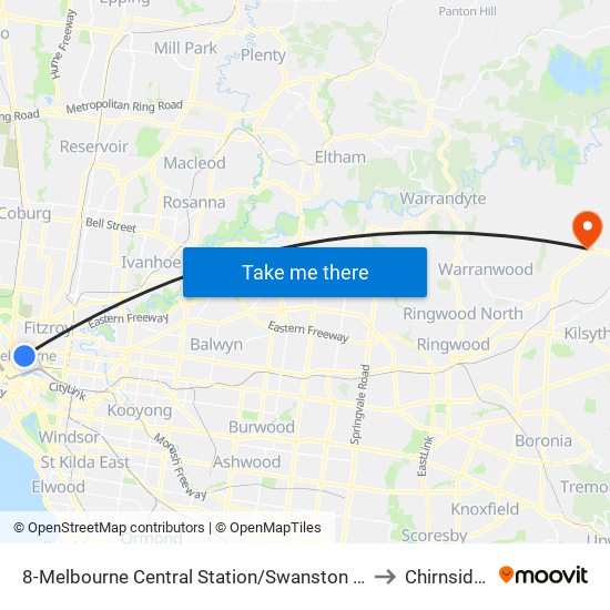 8-Melbourne Central Station/Swanston St (Melbourne City) to Chirnside Park map