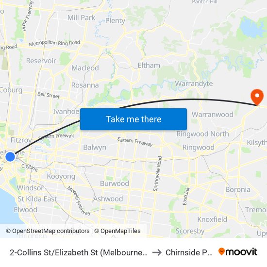 2-Collins St/Elizabeth St (Melbourne City) to Chirnside Park map