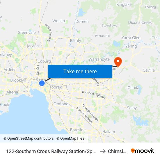 122-Southern Cross Railway Station/Spencer St (Melbourne City) to Chirnside Park map