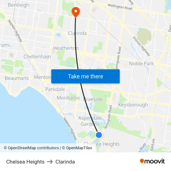 Chelsea Heights to Clarinda map