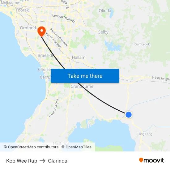 Koo Wee Rup to Clarinda map