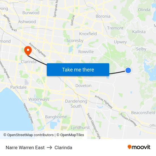 Narre Warren East to Clarinda map