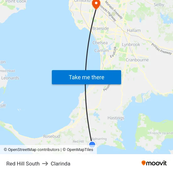 Red Hill South to Clarinda map