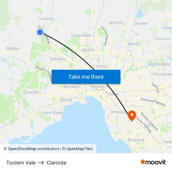 Toolern Vale to Clarinda map