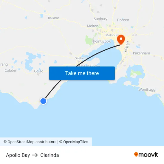 Apollo Bay to Clarinda map