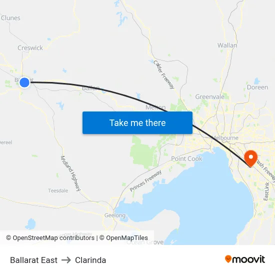 Ballarat East to Clarinda map