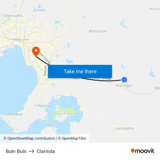 Buln Buln to Clarinda map