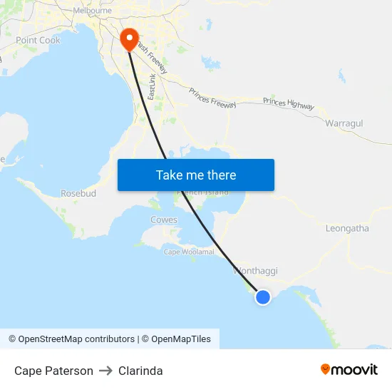 Cape Paterson to Clarinda map