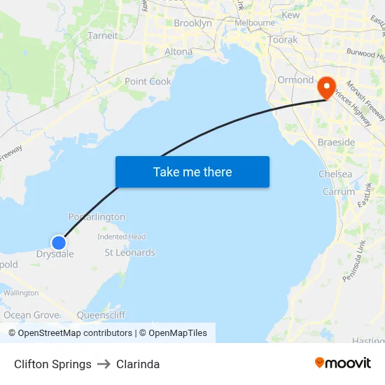 Clifton Springs to Clarinda map