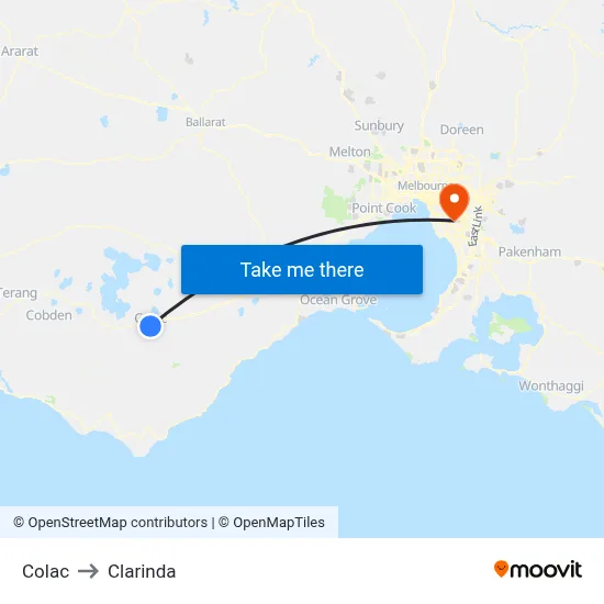 Colac to Clarinda map