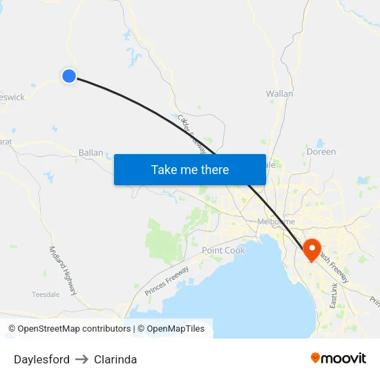 Daylesford to Clarinda map