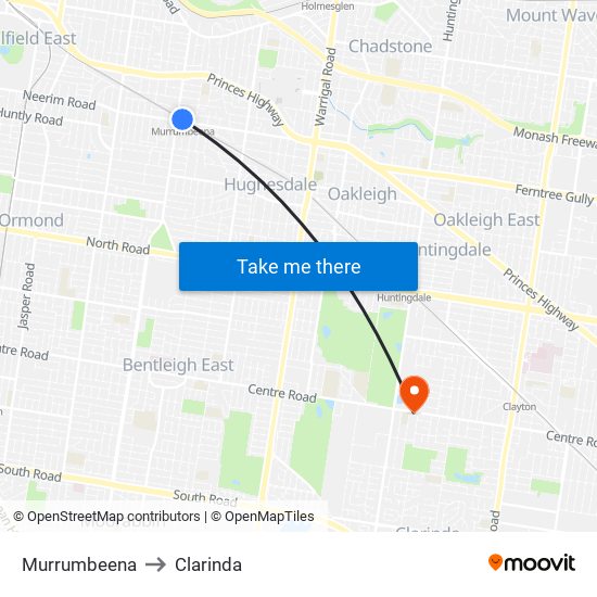 Murrumbeena to Clarinda map