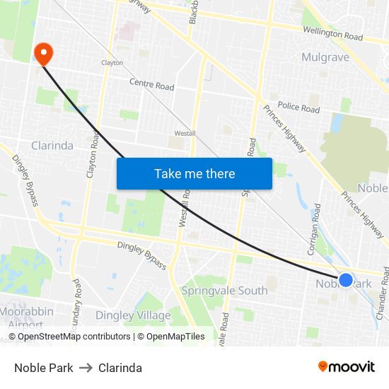 Noble Park to Clarinda map