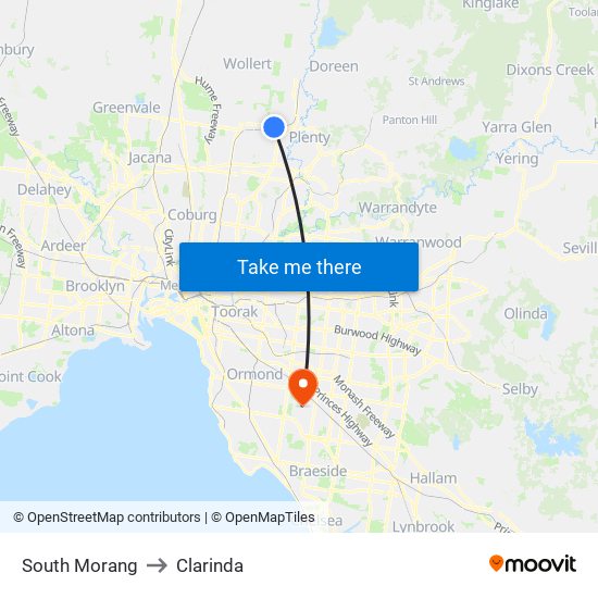 South Morang to Clarinda map