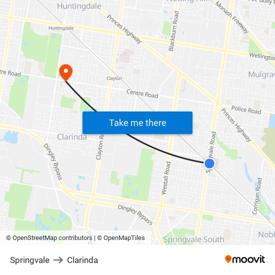 Springvale to Clarinda map