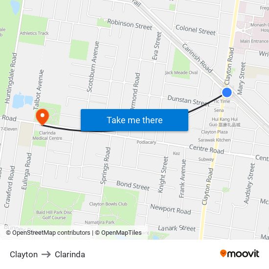 Clayton to Clarinda map