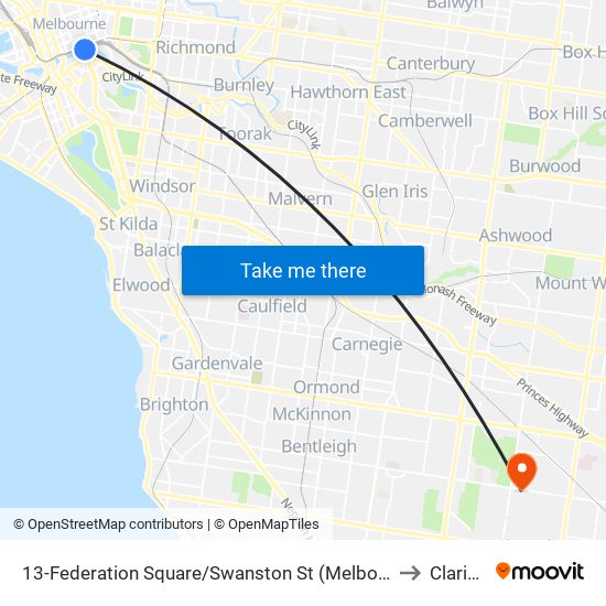 13-Federation Square/Swanston St (Melbourne City) to Clarinda map