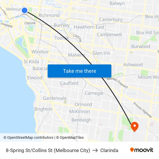 8-Spring St/Collins St (Melbourne City) to Clarinda map