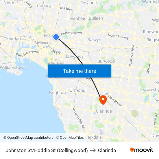 Johnston St/Hoddle St (Collingwood) to Clarinda map