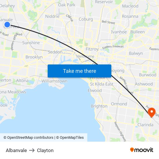 Albanvale to Clayton map